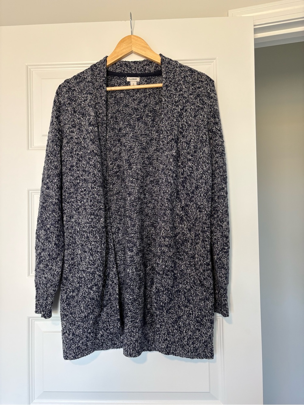 L.L Bean 100% Cotton Open Chunky Cardigan Sweater Navy & White Women’s Small